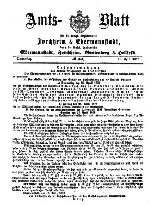 Amtsblatt für die Königlichen Bezirksämter Forchheim und Ebermannstadt sowie für die Königliche Stadt Forchheim Donnerstag 18. April 1878