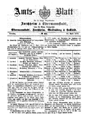 Amtsblatt für die Königlichen Bezirksämter Forchheim und Ebermannstadt sowie für die Königliche Stadt Forchheim Dienstag 23. April 1878