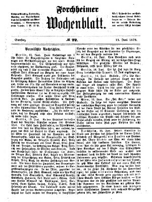 Amtsblatt für die Königlichen Bezirksämter Forchheim und Ebermannstadt sowie für die Königliche Stadt Forchheim Samstag 15. Juni 1878