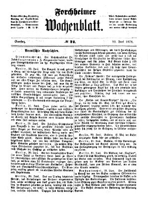 Amtsblatt für die Königlichen Bezirksämter Forchheim und Ebermannstadt sowie für die Königliche Stadt Forchheim Samstag 22. Juni 1878