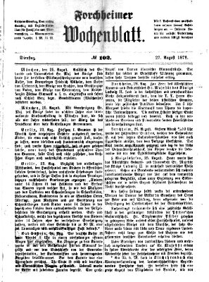Amtsblatt für die Königlichen Bezirksämter Forchheim und Ebermannstadt sowie für die Königliche Stadt Forchheim Dienstag 27. August 1878