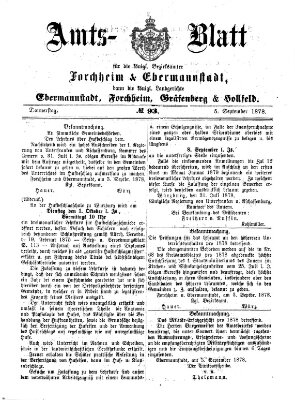 Amtsblatt für die Königlichen Bezirksämter Forchheim und Ebermannstadt sowie für die Königliche Stadt Forchheim Donnerstag 5. September 1878