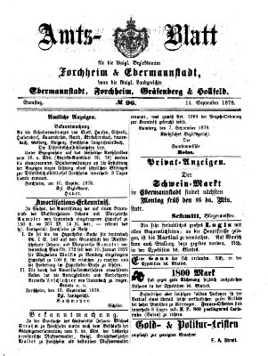 Amtsblatt für die Königlichen Bezirksämter Forchheim und Ebermannstadt sowie für die Königliche Stadt Forchheim Samstag 14. September 1878