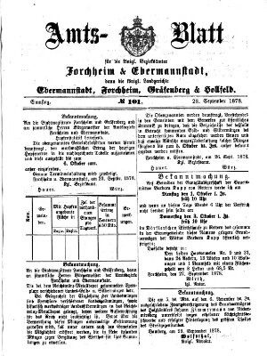 Amtsblatt für die Königlichen Bezirksämter Forchheim und Ebermannstadt sowie für die Königliche Stadt Forchheim Samstag 28. September 1878