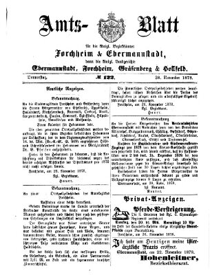 Amtsblatt für die Königlichen Bezirksämter Forchheim und Ebermannstadt sowie für die Königliche Stadt Forchheim Donnerstag 28. November 1878