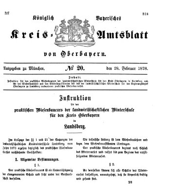 Königlich-bayerisches Kreis-Amtsblatt von Oberbayern (Münchner Intelligenzblatt) Donnerstag 28. Februar 1878