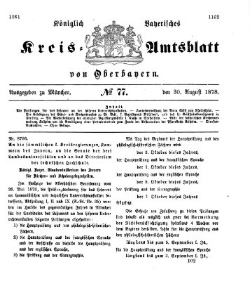 Königlich-bayerisches Kreis-Amtsblatt von Oberbayern (Münchner Intelligenzblatt) Freitag 30. August 1878