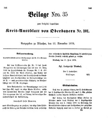 Königlich-bayerisches Kreis-Amtsblatt von Oberbayern (Münchner Intelligenzblatt) Freitag 22. November 1878
