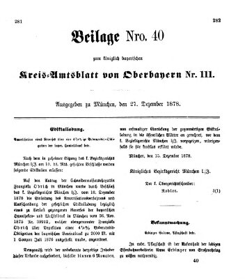 Königlich-bayerisches Kreis-Amtsblatt von Oberbayern (Münchner Intelligenzblatt) Freitag 27. Dezember 1878