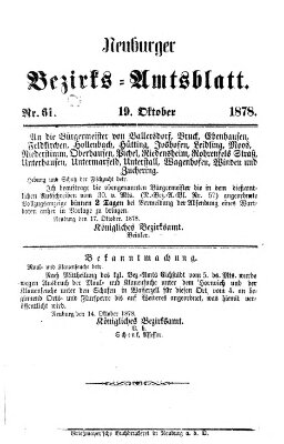 Neuburger Bezirks-Amtsblatt Samstag 19. Oktober 1878