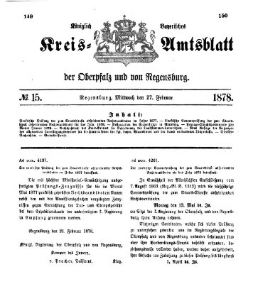 Königlich-bayerisches Kreis-Amtsblatt der Oberpfalz und von Regensburg (Königlich bayerisches Intelligenzblatt für die Oberpfalz und von Regensburg) Mittwoch 27. Februar 1878