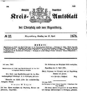 Königlich-bayerisches Kreis-Amtsblatt der Oberpfalz und von Regensburg (Königlich bayerisches Intelligenzblatt für die Oberpfalz und von Regensburg) Samstag 27. April 1878