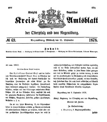 Königlich-bayerisches Kreis-Amtsblatt der Oberpfalz und von Regensburg (Königlich bayerisches Intelligenzblatt für die Oberpfalz und von Regensburg) Mittwoch 11. September 1878