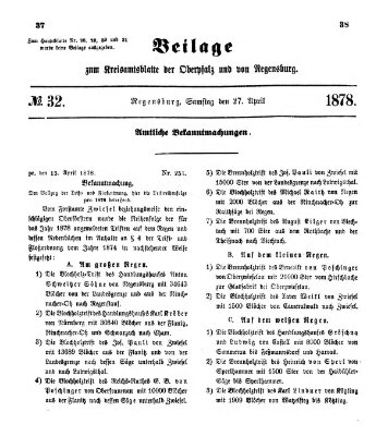 Königlich-bayerisches Kreis-Amtsblatt der Oberpfalz und von Regensburg (Königlich bayerisches Intelligenzblatt für die Oberpfalz und von Regensburg) Samstag 27. April 1878