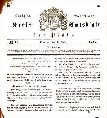 Königlich-bayerisches Kreis-Amtsblatt der Pfalz (Königlich bayerisches Amts- und Intelligenzblatt für die Pfalz) Montag 18. März 1878