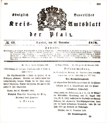 Königlich-bayerisches Kreis-Amtsblatt der Pfalz (Königlich bayerisches Amts- und Intelligenzblatt für die Pfalz) Samstag 30. November 1878
