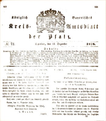 Königlich-bayerisches Kreis-Amtsblatt der Pfalz (Königlich bayerisches Amts- und Intelligenzblatt für die Pfalz) Samstag 14. Dezember 1878