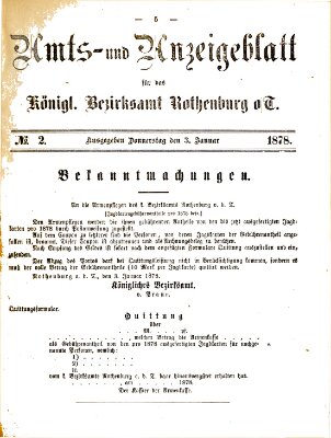 Amts- und Anzeigenblatt für das Königliche Bezirksamt Rothenburg o.T. (Amts- und Anzeigenblatt für die Stadt und das Königl. Bezirksamt Rothenburg) Donnerstag 3. Januar 1878