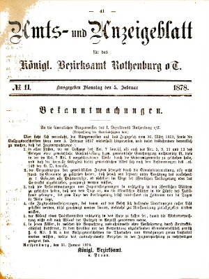 Amts- und Anzeigenblatt für das Königliche Bezirksamt Rothenburg o.T. (Amts- und Anzeigenblatt für die Stadt und das Königl. Bezirksamt Rothenburg) Dienstag 5. Februar 1878