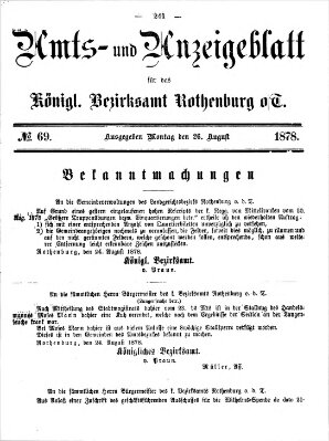 Amts- und Anzeigenblatt für das Königliche Bezirksamt Rothenburg o.T. (Amts- und Anzeigenblatt für die Stadt und das Königl. Bezirksamt Rothenburg) Montag 26. August 1878