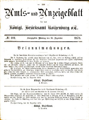 Amts- und Anzeigenblatt für das Königliche Bezirksamt Rothenburg o.T. (Amts- und Anzeigenblatt für die Stadt und das Königl. Bezirksamt Rothenburg) Montag 16. Dezember 1878