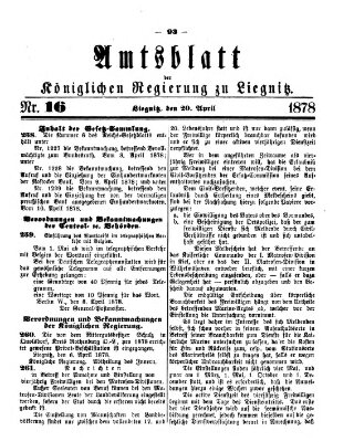 Amts-Blatt der Preußischen Regierung zu Liegnitz Samstag 20. April 1878