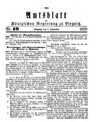 Amts-Blatt der Preußischen Regierung zu Liegnitz Samstag 7. Dezember 1878