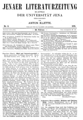 Jenaer Literaturzeitung Samstag 23. Februar 1878