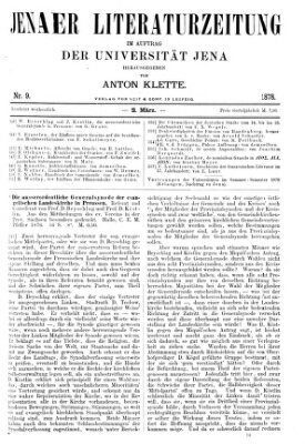 Jenaer Literaturzeitung Samstag 2. März 1878