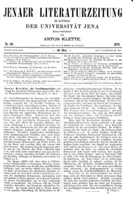 Jenaer Literaturzeitung Samstag 18. Mai 1878