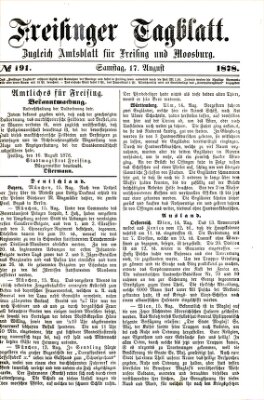 Freisinger Tagblatt (Freisinger Wochenblatt) Samstag 17. August 1878