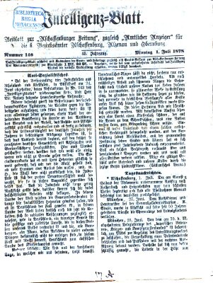 Aschaffenburger Zeitung Montag 1. Juli 1878