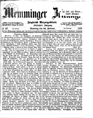 Memminger Zeitung Samstag 23. Februar 1878