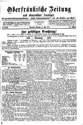 Oberfränkische Zeitung und Bayreuther Anzeiger (Bayreuther Anzeiger) Dienstag 2. Juli 1878