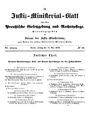 Justiz-Ministerialblatt für die preußische Gesetzgebung und Rechtspflege Freitag 10. Mai 1878