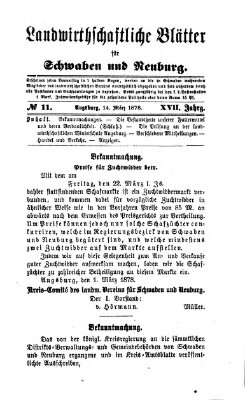Landwirtschaftliche Blätter für Schwaben und Neuburg Donnerstag 14. März 1878