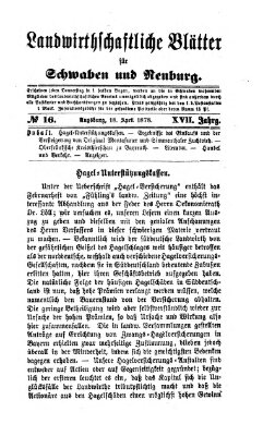 Landwirtschaftliche Blätter für Schwaben und Neuburg Donnerstag 18. April 1878