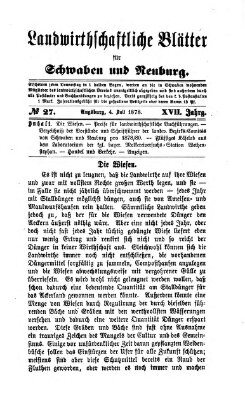 Landwirtschaftliche Blätter für Schwaben und Neuburg Donnerstag 4. Juli 1878