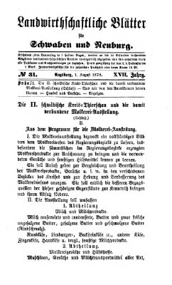 Landwirtschaftliche Blätter für Schwaben und Neuburg Donnerstag 1. August 1878