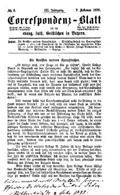 Korrespondenzblatt für die evangelisch-lutherischen Geistlichen in Bayern Donnerstag 7. Februar 1878
