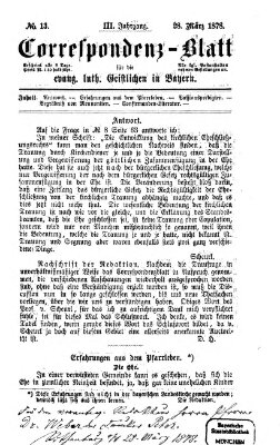 Korrespondenzblatt für die evangelisch-lutherischen Geistlichen in Bayern Donnerstag 28. März 1878
