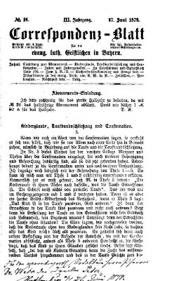 Korrespondenzblatt für die evangelisch-lutherischen Geistlichen in Bayern Donnerstag 27. Juni 1878