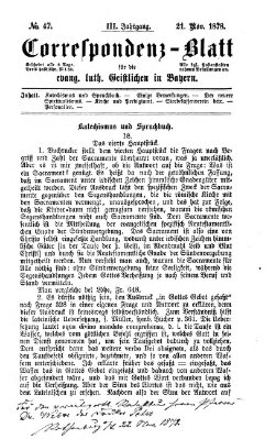 Korrespondenzblatt für die evangelisch-lutherischen Geistlichen in Bayern Donnerstag 21. November 1878