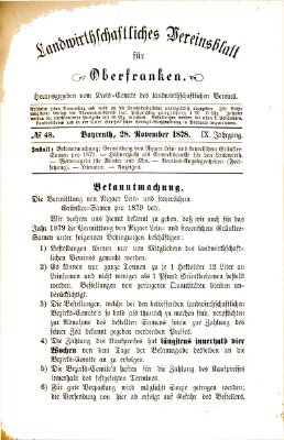Landwirthschaftliches Vereinsblatt für Oberfranken Donnerstag 28. November 1878