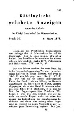 Göttingische gelehrte Anzeigen (Göttingische Zeitungen von gelehrten Sachen) Mittwoch 6. März 1878