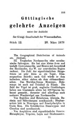 Göttingische gelehrte Anzeigen (Göttingische Zeitungen von gelehrten Sachen) Mittwoch 20. März 1878