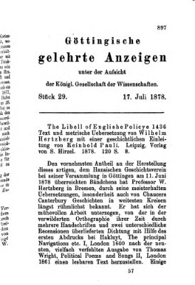 Göttingische gelehrte Anzeigen (Göttingische Zeitungen von gelehrten Sachen) Mittwoch 17. Juli 1878