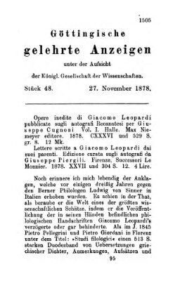 Göttingische gelehrte Anzeigen (Göttingische Zeitungen von gelehrten Sachen) Mittwoch 27. November 1878