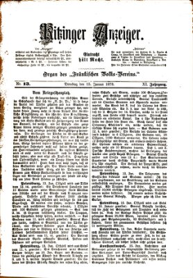 Kitzinger Anzeiger Dienstag 15. Januar 1878