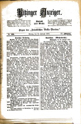 Kitzinger Anzeiger Montag 25. Februar 1878